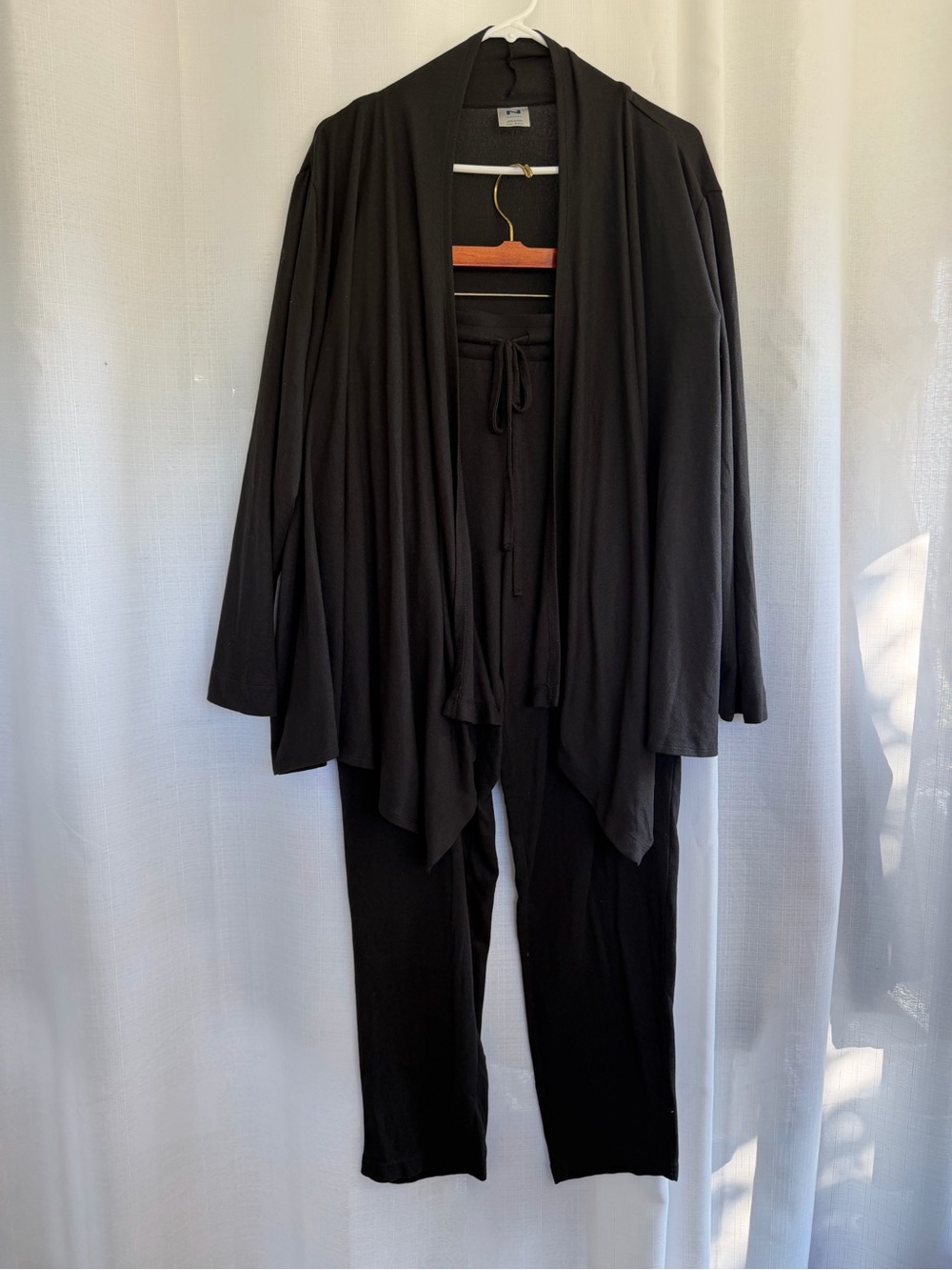 Natori Black Lounge Set XXL 2 Piece Draped Cardigan & Drawstring Pants
